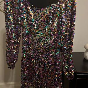 Zara Multicolor Sequin Long Sleeve Dress